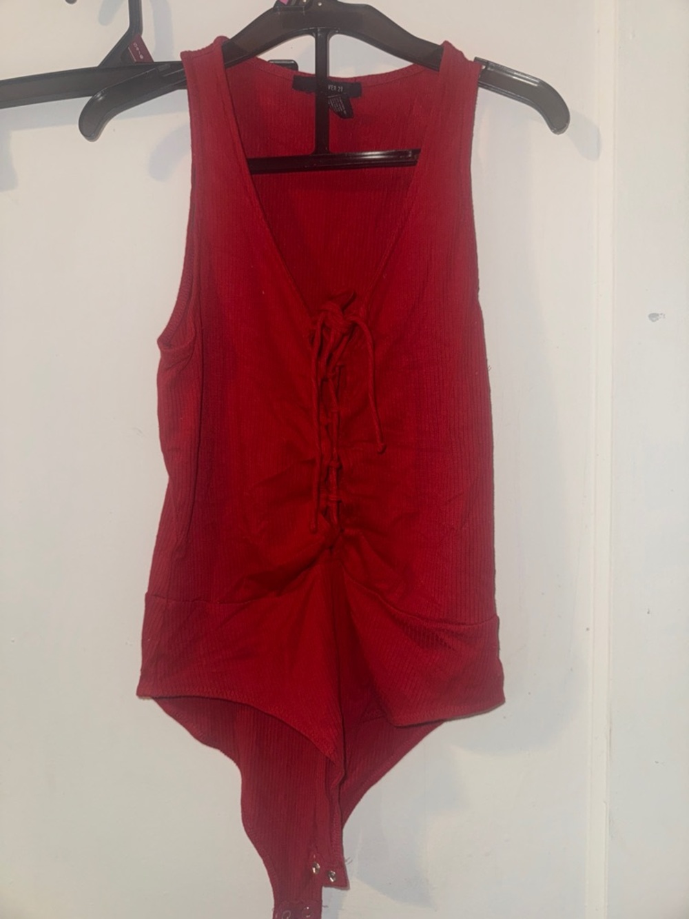 Rue21 Red Lace-Up Ribbed Bodysuit